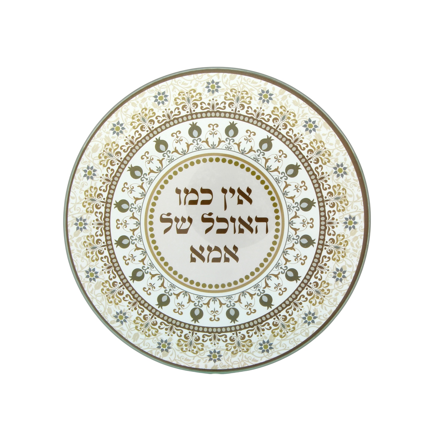 Round glass Challah tray with gold floral and Hebrew design – Prague Judaica. - Default Title - Prague Judaica