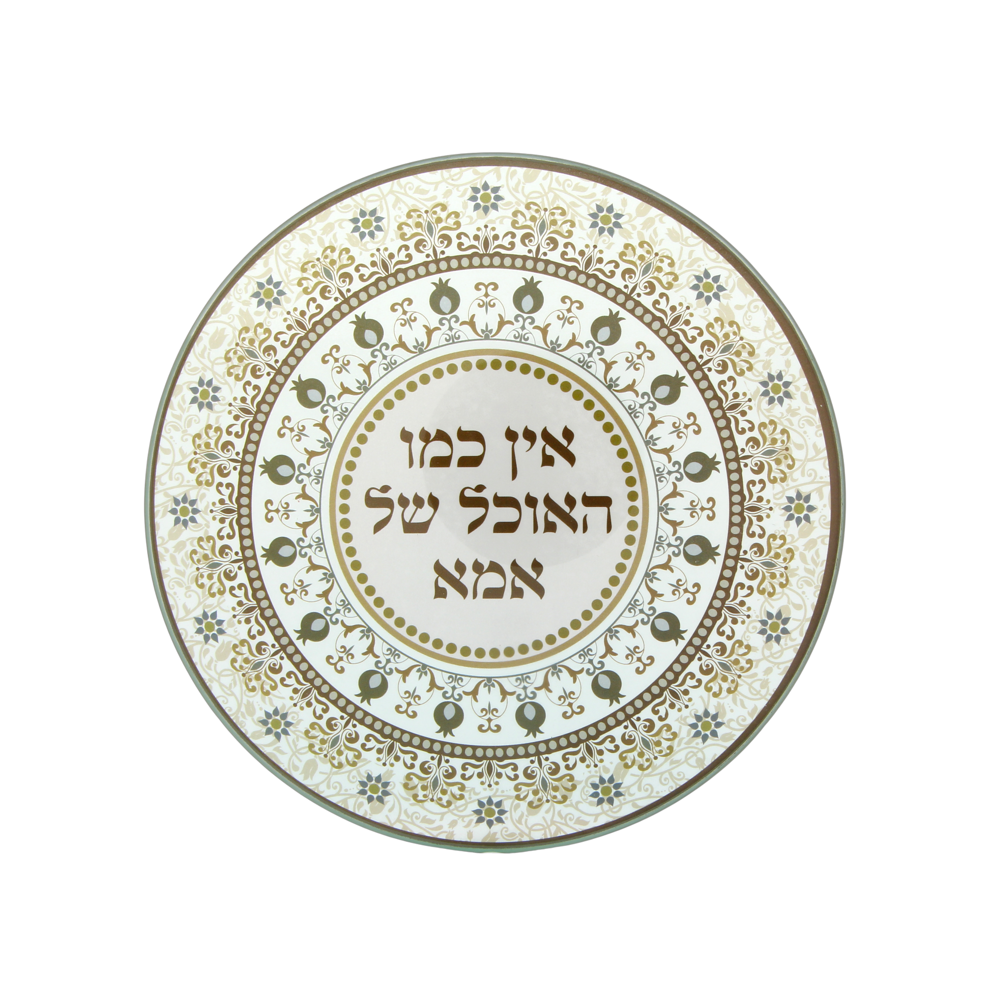 Round glass Challah tray with gold floral and Hebrew design – Prague Judaica. - Default Title - Prague Judaica