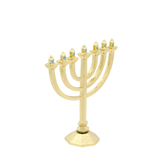 Crystal Mini-Menorah - Gold plated - Turquoise