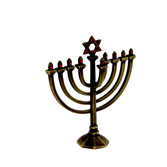 Crystal Mini-Chanukiah - Old Brass - Light Siam