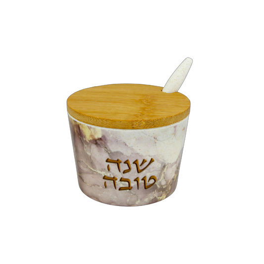 Bambusová miska na med "Shana Tovah" - vínově mramorová