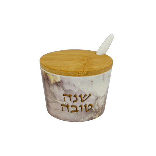 Bamboo Honey Dish "Shana Tovah" - Wine Marble