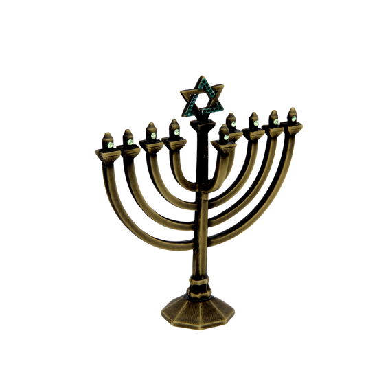 Crystal Mini-Chanukiah - Old Brass - Peridot