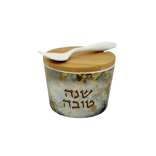 Bamboo Honey Dish "Shana Tovah" - Blue Marble