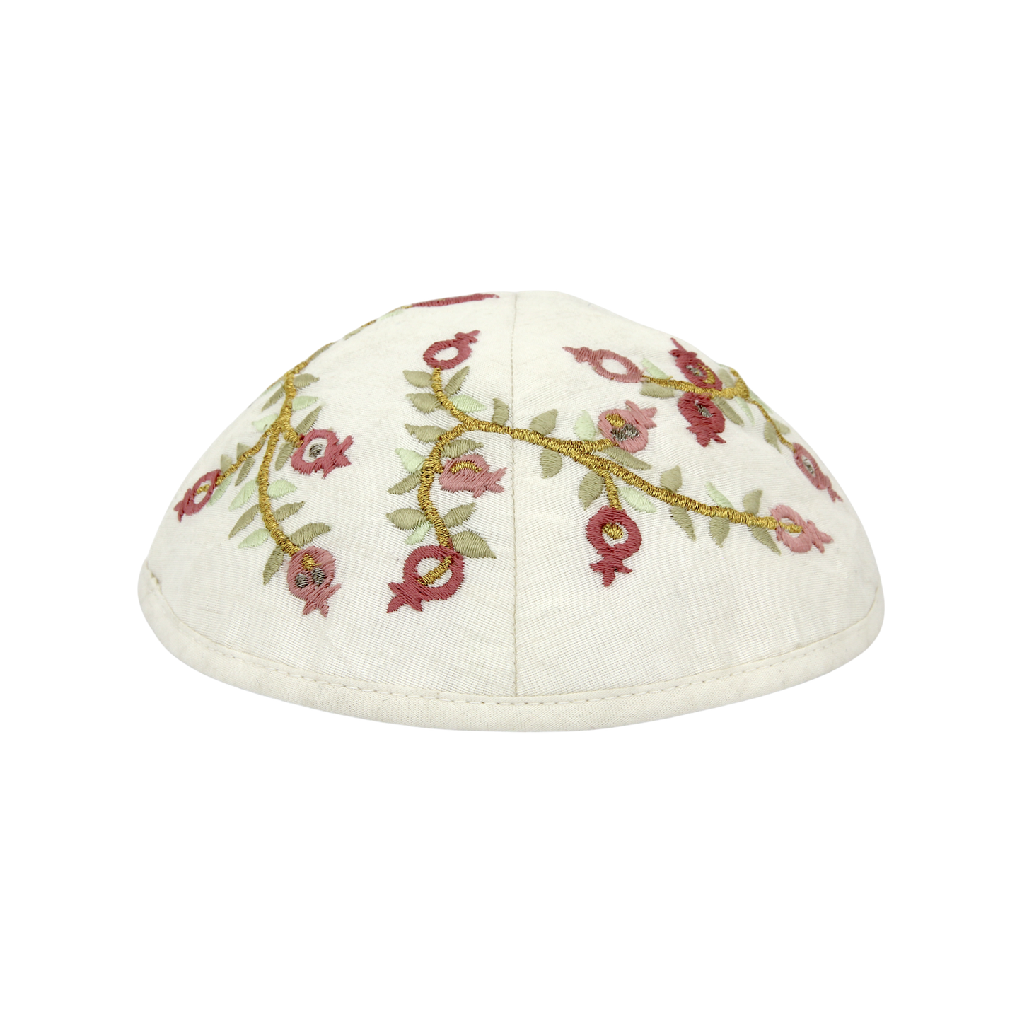 Kippah Emanuel - Embroidered - Pomegranates - White