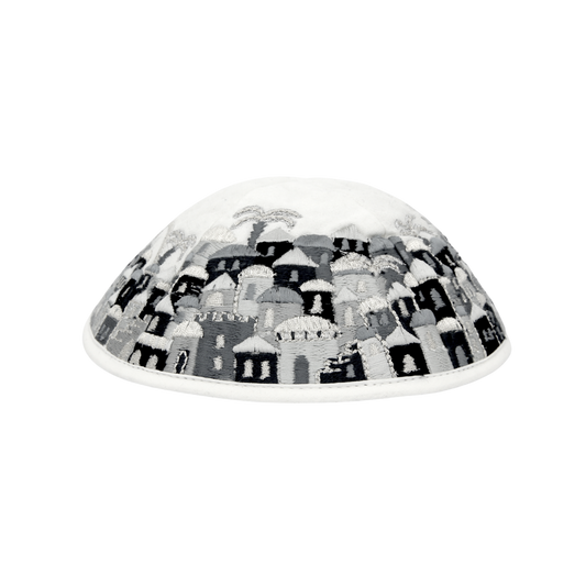 Kippah Emanuel - Embroidered - Full Jerusalem- Black