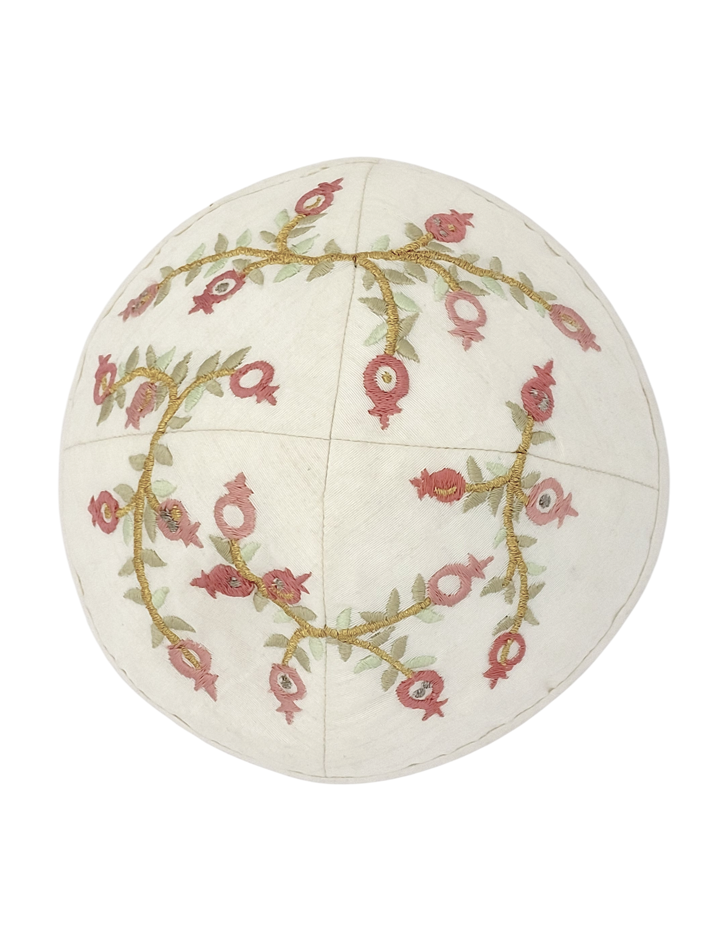 Kippah Emanuel - Embroidered - Pomegranates - White