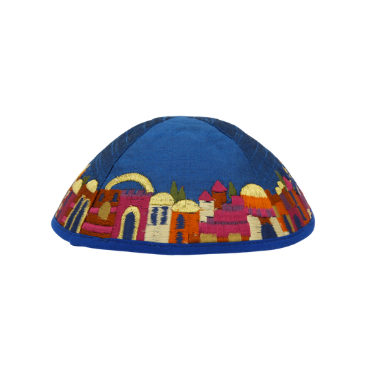 Kippah Emanuel - Embroidered - Jerusalem - Blue