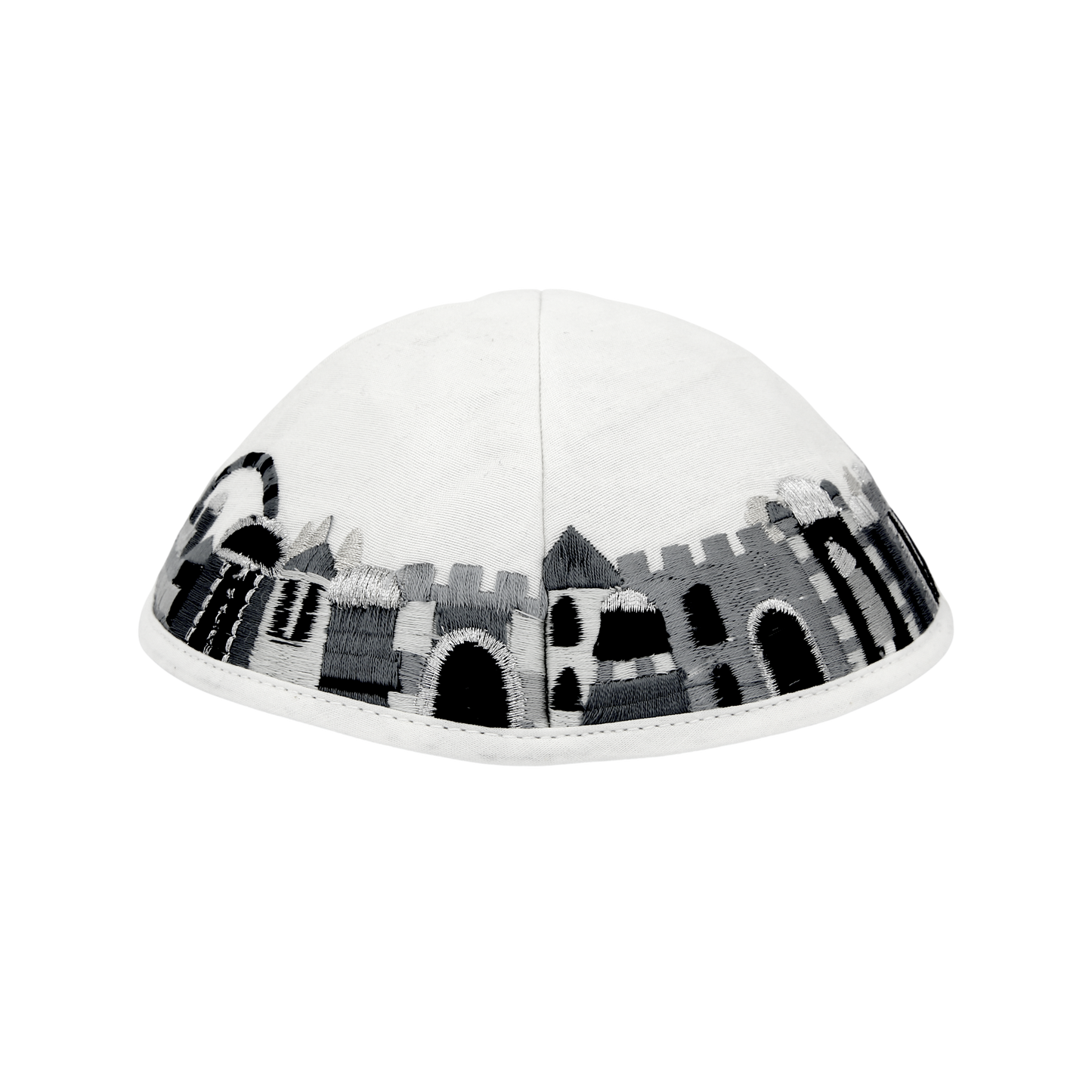 Kippah Emanuel - Embroidered - Jerusalem - Silver - Black
