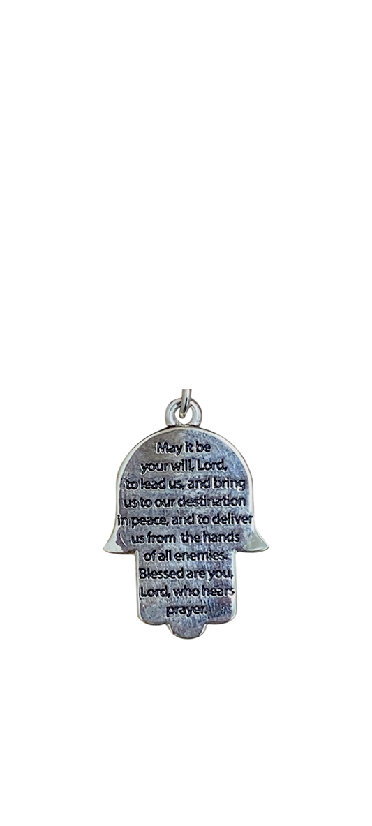 Gold Hamsa Keychain with Turquoise Gem, Inscription and Prayer