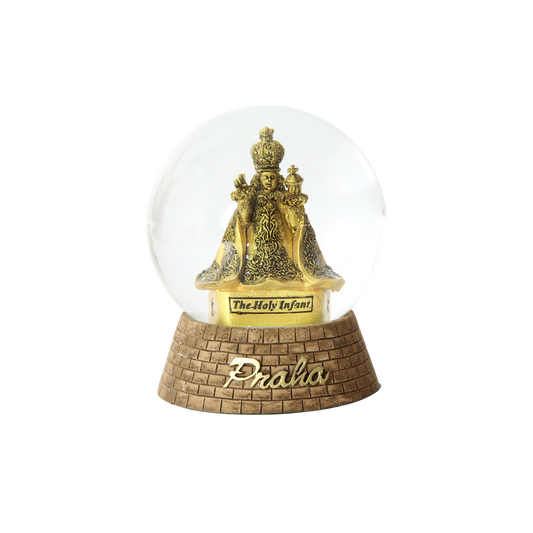 Snow globe featuring Infant Jesus of Prague figurine with gold detailing – Prague Judaica. - Large - Prague Judaica
